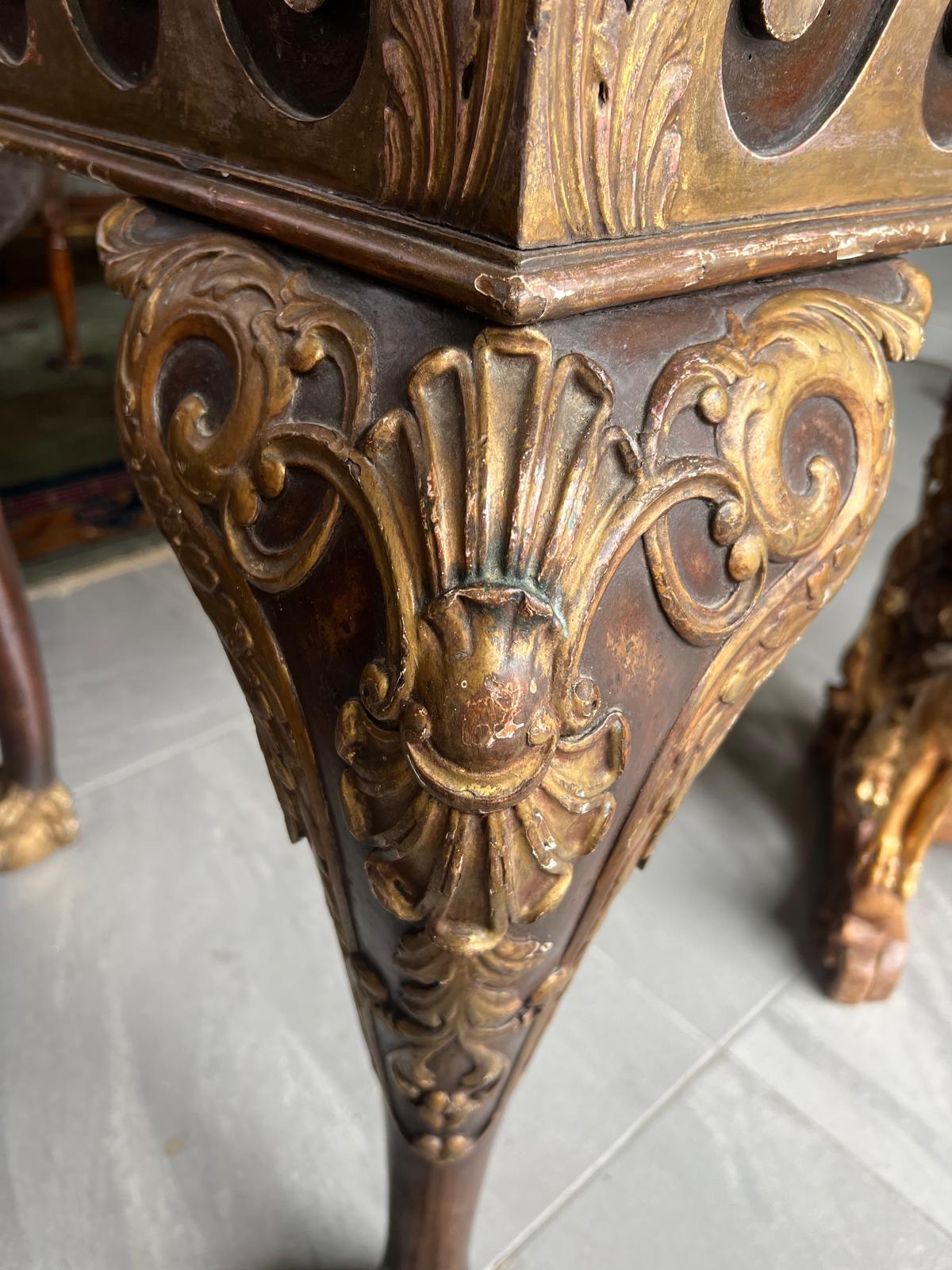 MANNER OF WILLIAM KENT, AN 18TH CENTURY CARVED WALNUT AND PARCEL GILT CENTRE TABLE The coloured - Image 12 of 39