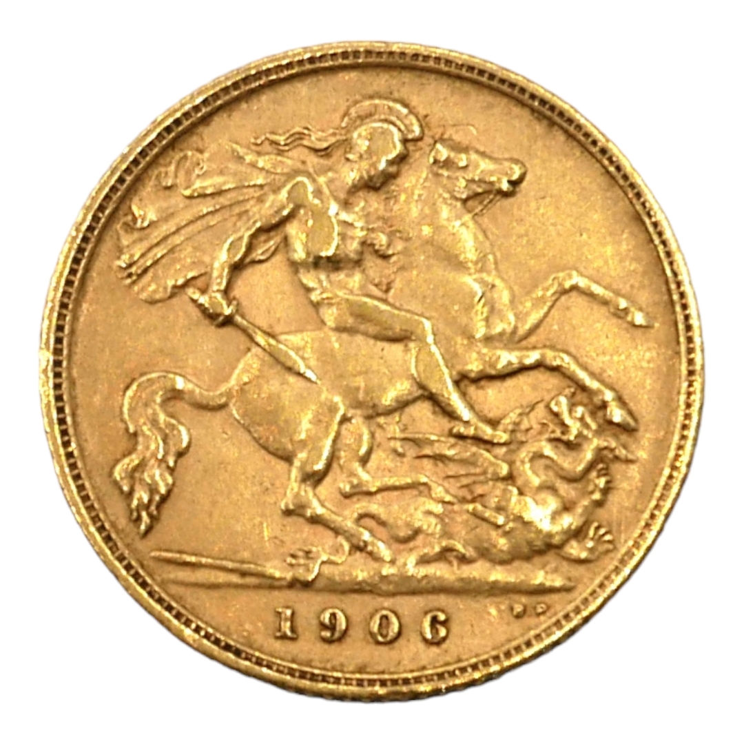 A 22CT GOLD GEORGE V HALF SOVEREIGN, DATED 1906. (diameter 19mm, 4g)