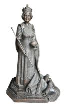 A BRONZE FIGURE OF QUEEN ELIZABETH II HOLDING THE ORB AND SCEPTRE Dressed in ceremonial robes,