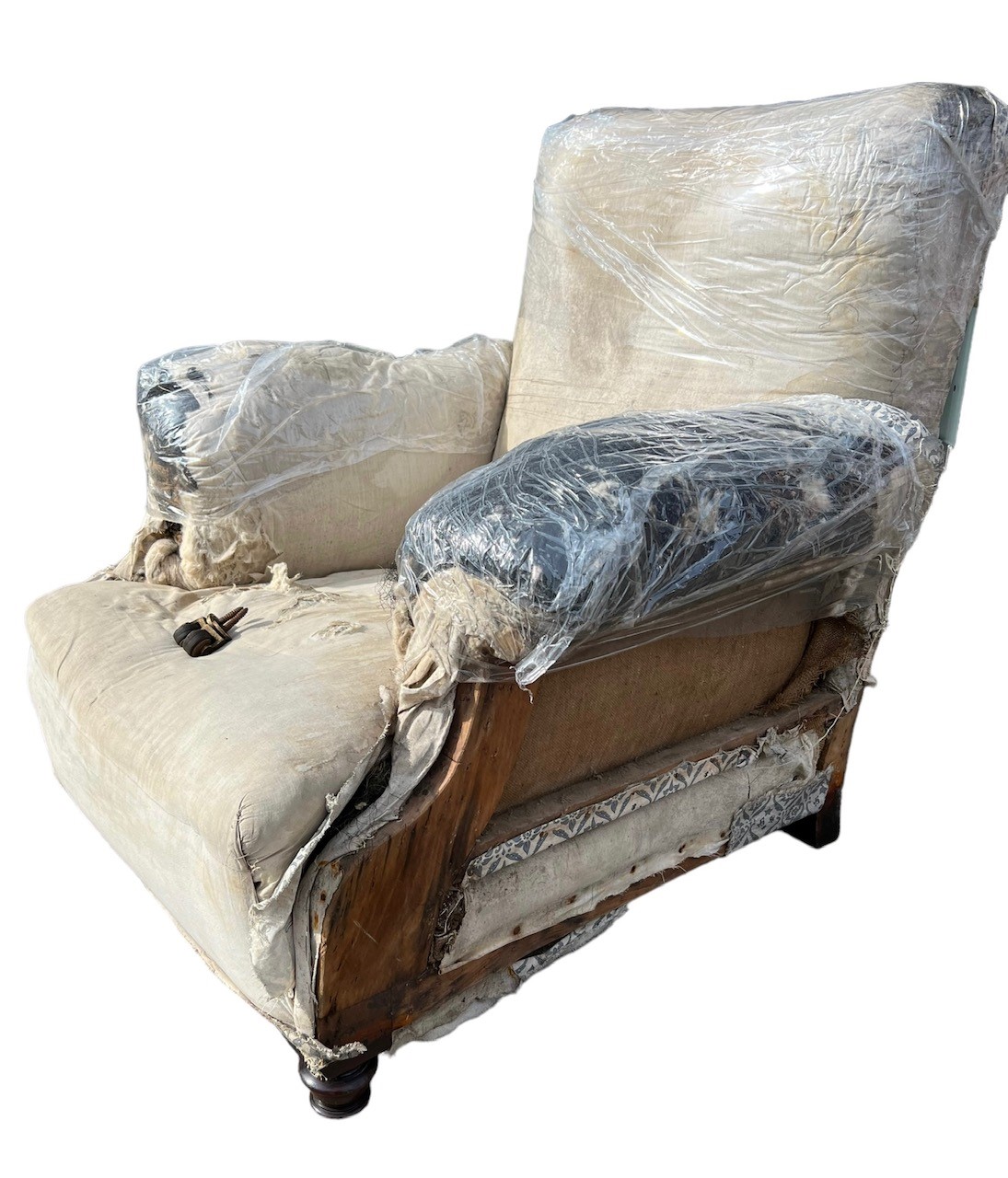HOWARD AND SONS, A LATE 19TH CENTURY EASY ARMCHAIR With remnants of original upholstery, raised - Image 3 of 8