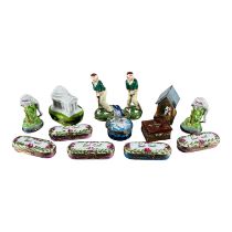 LIMOGES, FRANCE, A COLLECTION OF THIRTEEN PEINT MAIN TRINKET BOXES Comprising two golfers, two