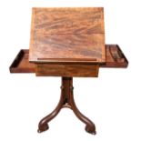 A GEORGE III MAHOGANY PEDESTAL ADJUSTABLE READING/WRITING TABLE The hinged folding top opening to