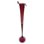 A LARGE 19TH CENTURY VICTORIAN FLOOR STANDING CRANBERRY GLASS SINGLE Trumpet form Epergne. (h 117cm)