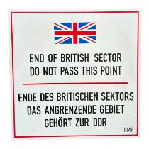 COLD WAR, BERLIN WALL INTEREST, ROYAL MILITARY POLICE, BERLIN, A 20TH CENTURY METAL ENAMEL SIGN.