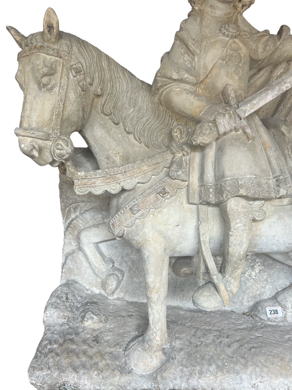 A LARGE RARE EARLY 16TH CENTURY FRENCH CARVED LIMESTONE GROUP, St. Martin on horseback sharing a - Image 2 of 15