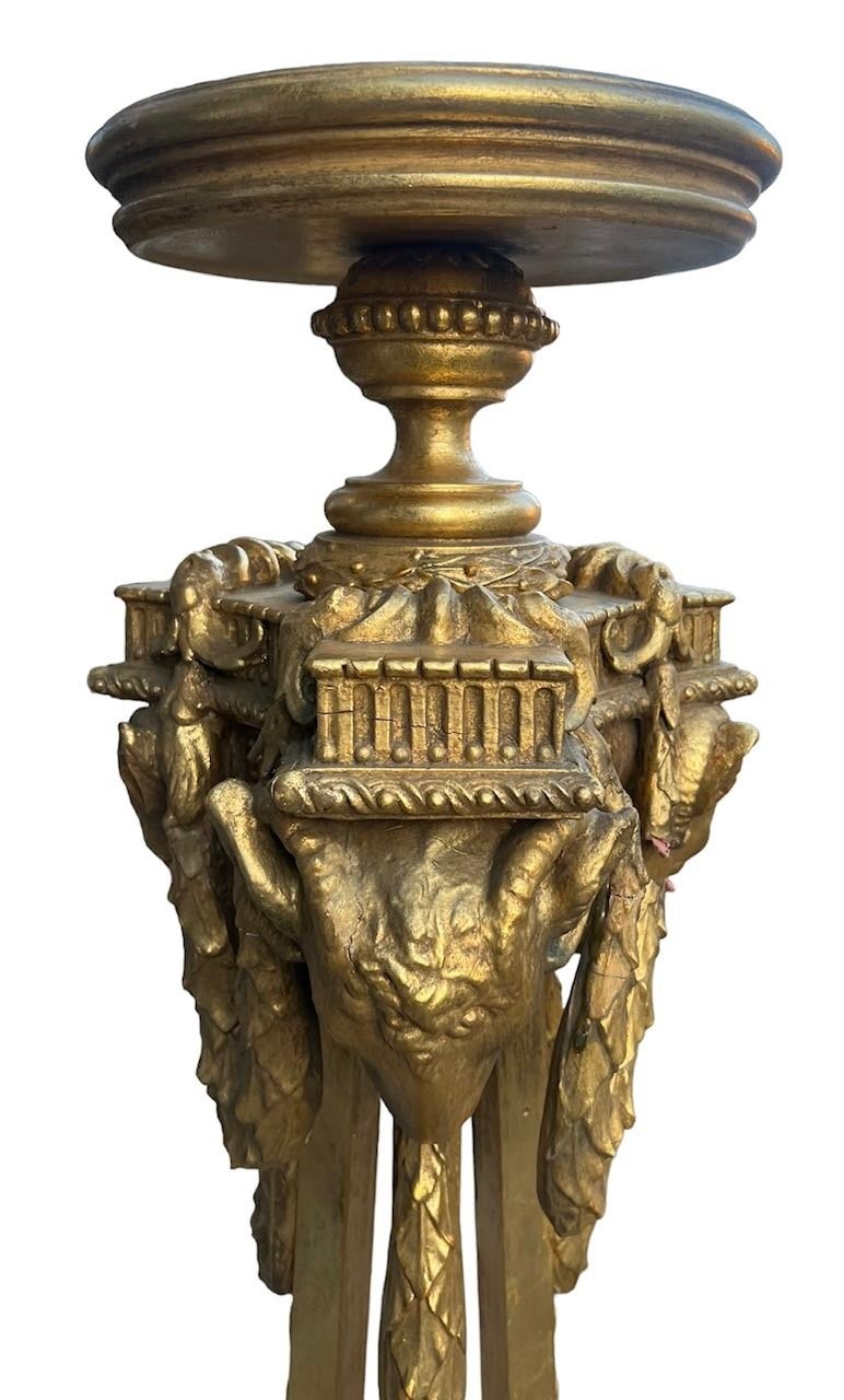 MANNER OF ROBERT ADAM, A PAIR OF 19TH CENTURY NEOCLASSICAL DESIGN CARVED GILTWOOD TORCHERE STANDS - Image 3 of 6