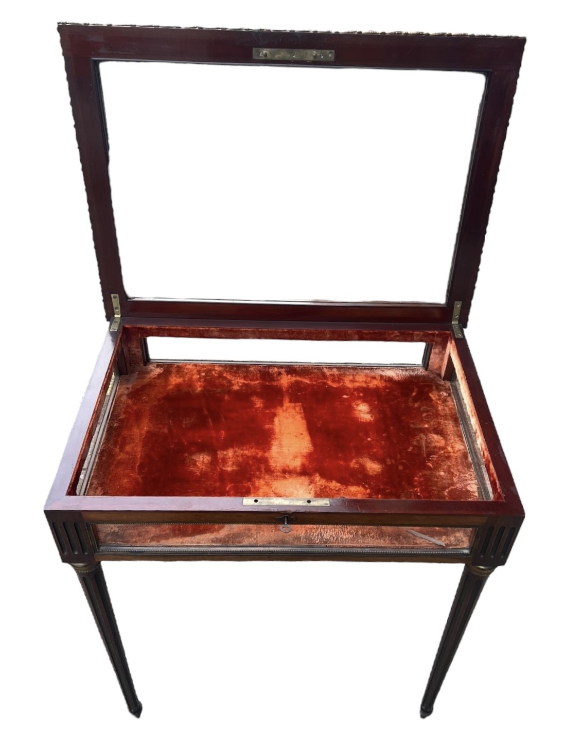 A 19TH CENTURY FRENCH MAHOGANY AND GILT METAL MOUNTED BIJOUTERIE TABLE With hinge top raised on - Image 6 of 6
