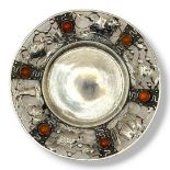 GEORG KRAMER, A 20TH CENTURY SILVER & AMBER DISH, FISCHLAND PATTERN Having pierced and chased