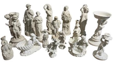A COLLECTION OF SIXTEEN 19TH AND EARLY 20TH CENTURY PARIAN WARE FIGURES, GLAZED AND UNGLAZED, TO