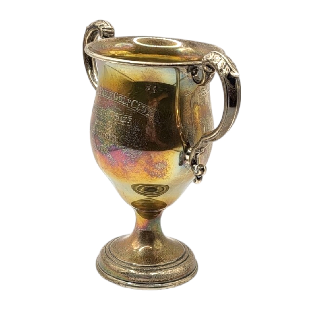 LANGLEY PARK GOLF CLUB, A 20TH CENTURY TWIN HANDLED TROPHY, HALLMARKED MAPPIN & WEBB, LONDON, 1917 - Image 2 of 3