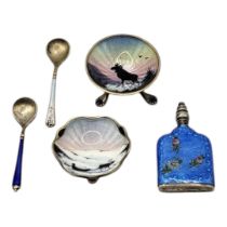 AKSEL HOLMSEN & O F HJORTDAHL, TWO 20TH CENTURY NORWEGIAN SILVER AND ENAMEL NOVELTY SALTS AND