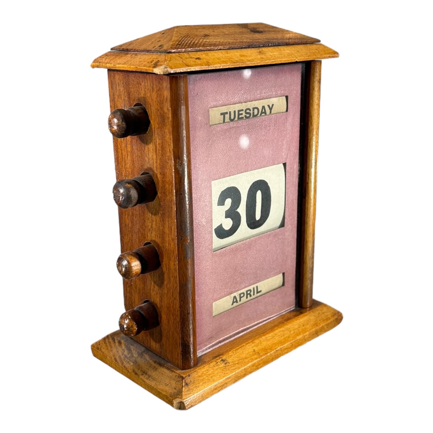 AN ART DECO PERIOD WOODEN PERPETUAL DESK CALENDAR. (h 16.5cm x w 12cm x d 7.5cm) - Image 2 of 3