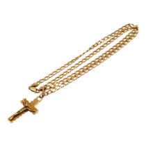 A 14CT YELLOW GOLD CORPUS CHRISTI PENDANT AND FLAT CURB LINK CHAIN Having engraved stylisation to