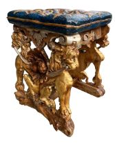 A 19TH CENTURY ITALIAN CARVED GILTWOOD AND PAINTED STOOL The solid cousin from seat with floral