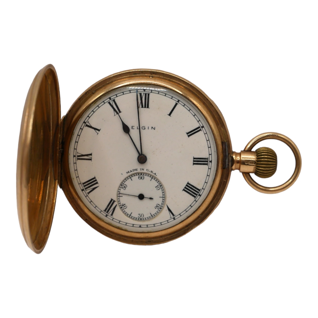 ELGIN NATIONAL WATCH CO., USA, AN EARLY 20TH CENTURY 9CT GOLD ELGIN DOUBLE HUNTER POCKET WATCH, - Image 3 of 4