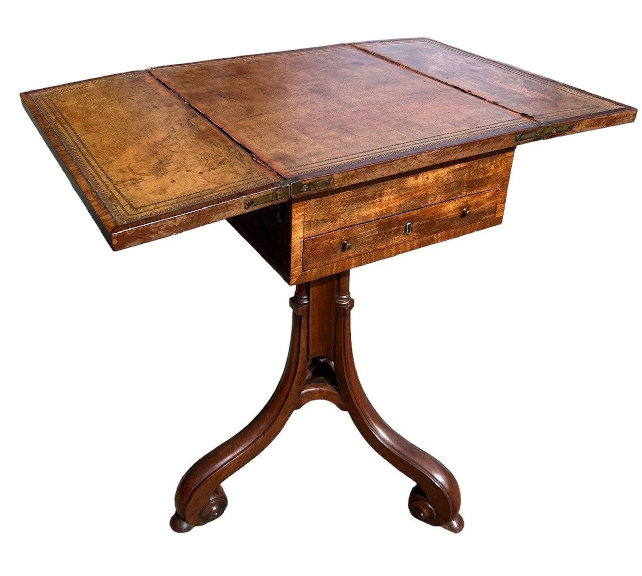 A GEORGE III MAHOGANY PEDESTAL ADJUSTABLE READING/WRITING TABLE The hinged folding top opening to - Image 3 of 12