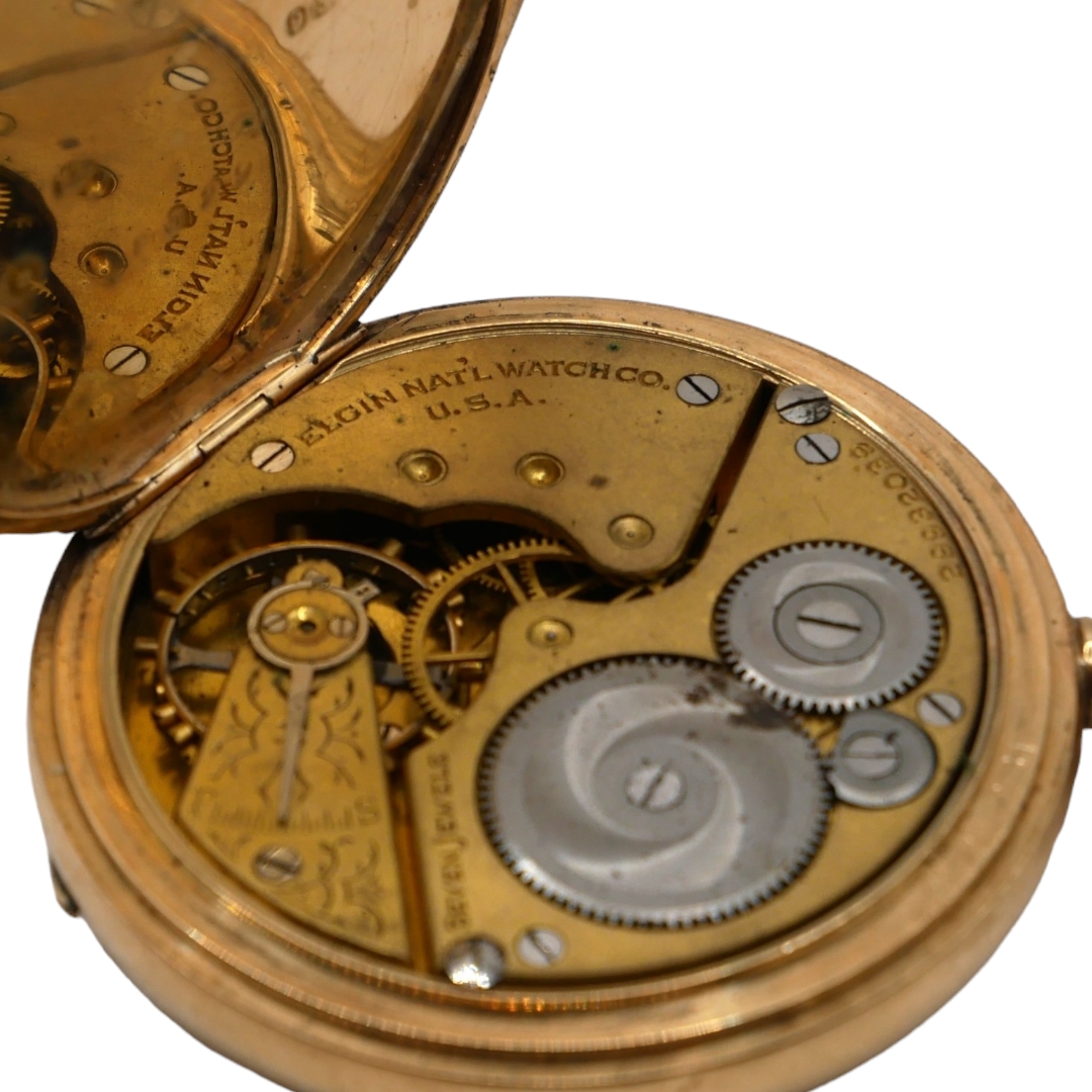 ELGIN NATIONAL WATCH CO., USA, AN EARLY 20TH CENTURY 9CT GOLD ELGIN DOUBLE HUNTER POCKET WATCH, - Image 4 of 4