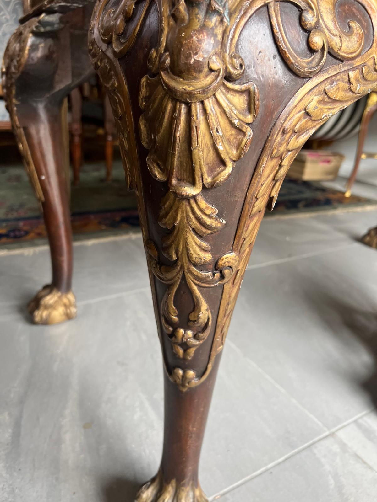 MANNER OF WILLIAM KENT, AN 18TH CENTURY CARVED WALNUT AND PARCEL GILT CENTRE TABLE The coloured - Image 11 of 39