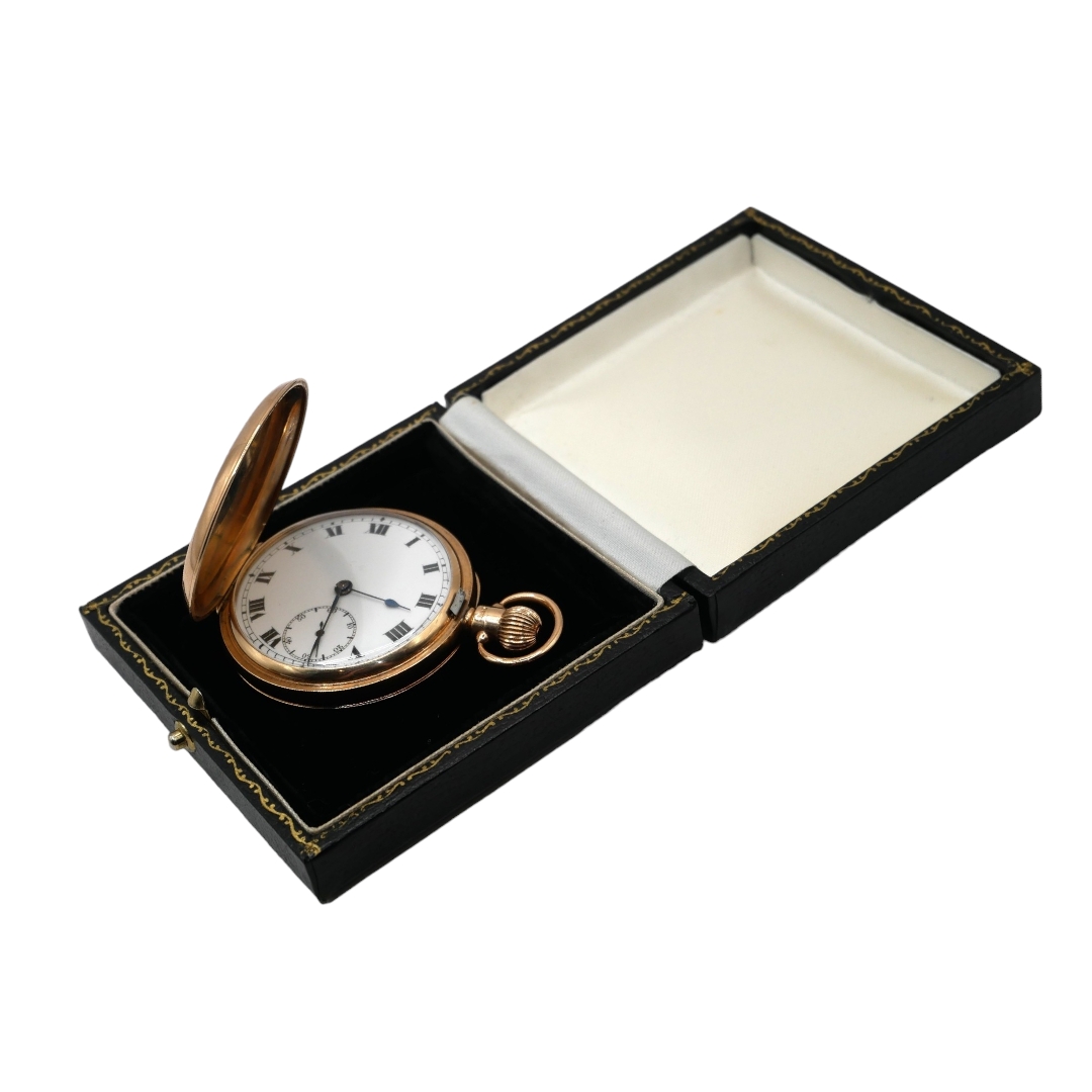 AMERICAN WALTHAM WATCH CO., MASSACHUSETTS, A 9CT GOLD DOUBLE HUNTER WALTHAM TRAVELLER POCKET - Image 2 of 4