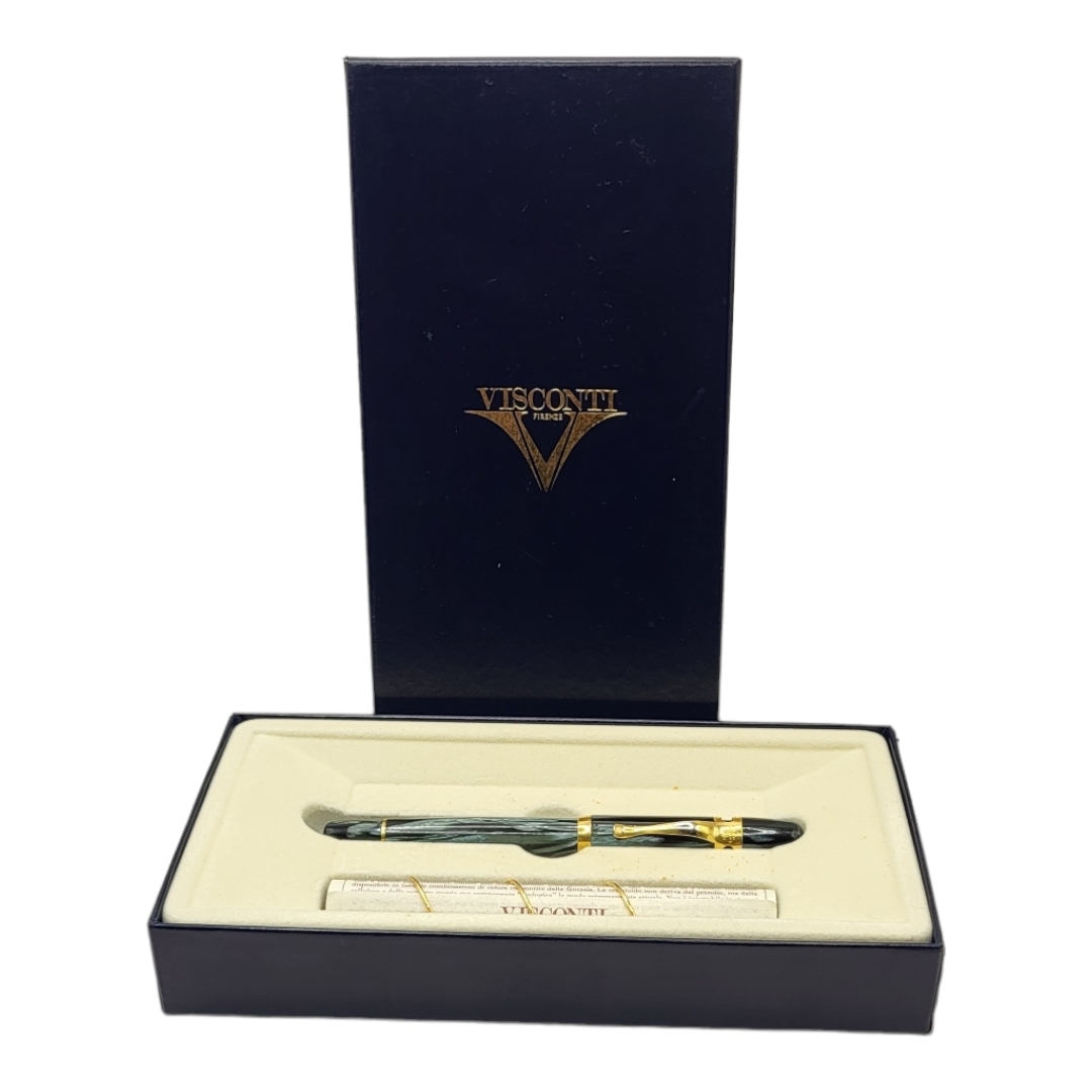 A VINTAGE ITALIAN VISCONTI 'RAGTIME’ FOUNTAIN PEN, WITH INTERNATIONAL GUARANTEE AND BOX.