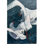 KEITH SHACKLETON, 1923 - 2015, OIL ON BOARD Two red tailed tropicbird inflight, signed, dated 66