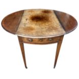 A GEORGE III MAHOGANY AND INLAID OVAL PEMBROKE TABLE With single drawer, raised on square tapering