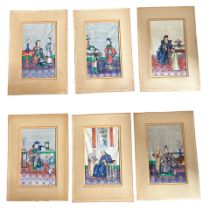 A SET OF SIX 19TH CENTURY CHINESE GOUACHE ON RICE PAPER, INTERIOR SCENE, FIGURES AND ATTENDANTS