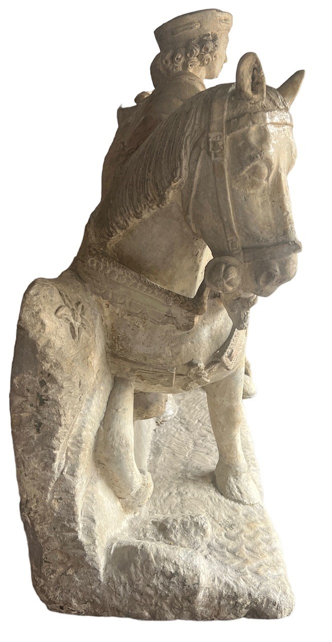 A LARGE RARE EARLY 16TH CENTURY FRENCH CARVED LIMESTONE GROUP, St. Martin on horseback sharing a - Image 11 of 15