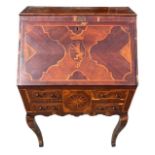 AN 18TH CENTURY MALTESE WALNUT AND MARQUETRY INLAID WRITING BUREAU The fall front opening to