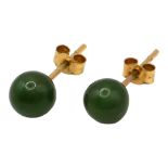 A PAIR OF 9CT GOLD AND NEPHRITE STUD EARRINGS. (diameter 6mm, gross weight 0.9g)