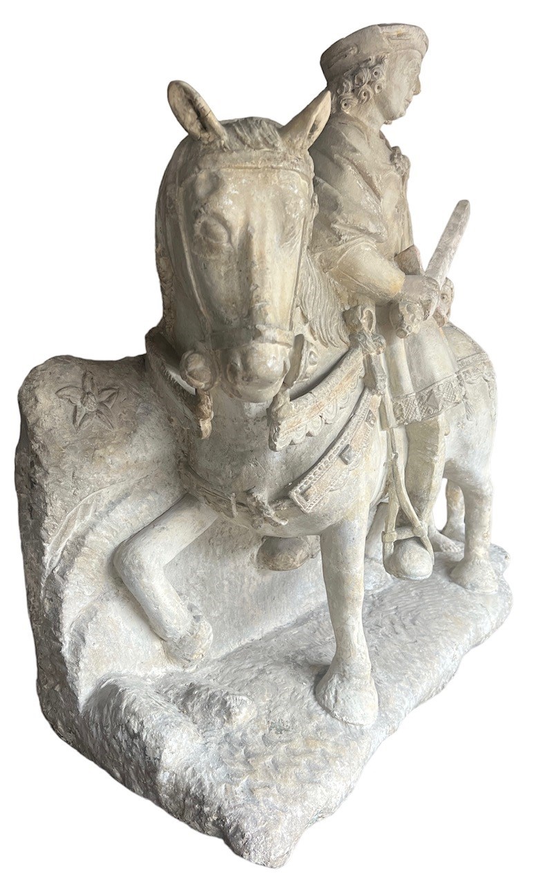 A LARGE RARE EARLY 16TH CENTURY FRENCH CARVED LIMESTONE GROUP, St. Martin on horseback sharing a - Image 15 of 15