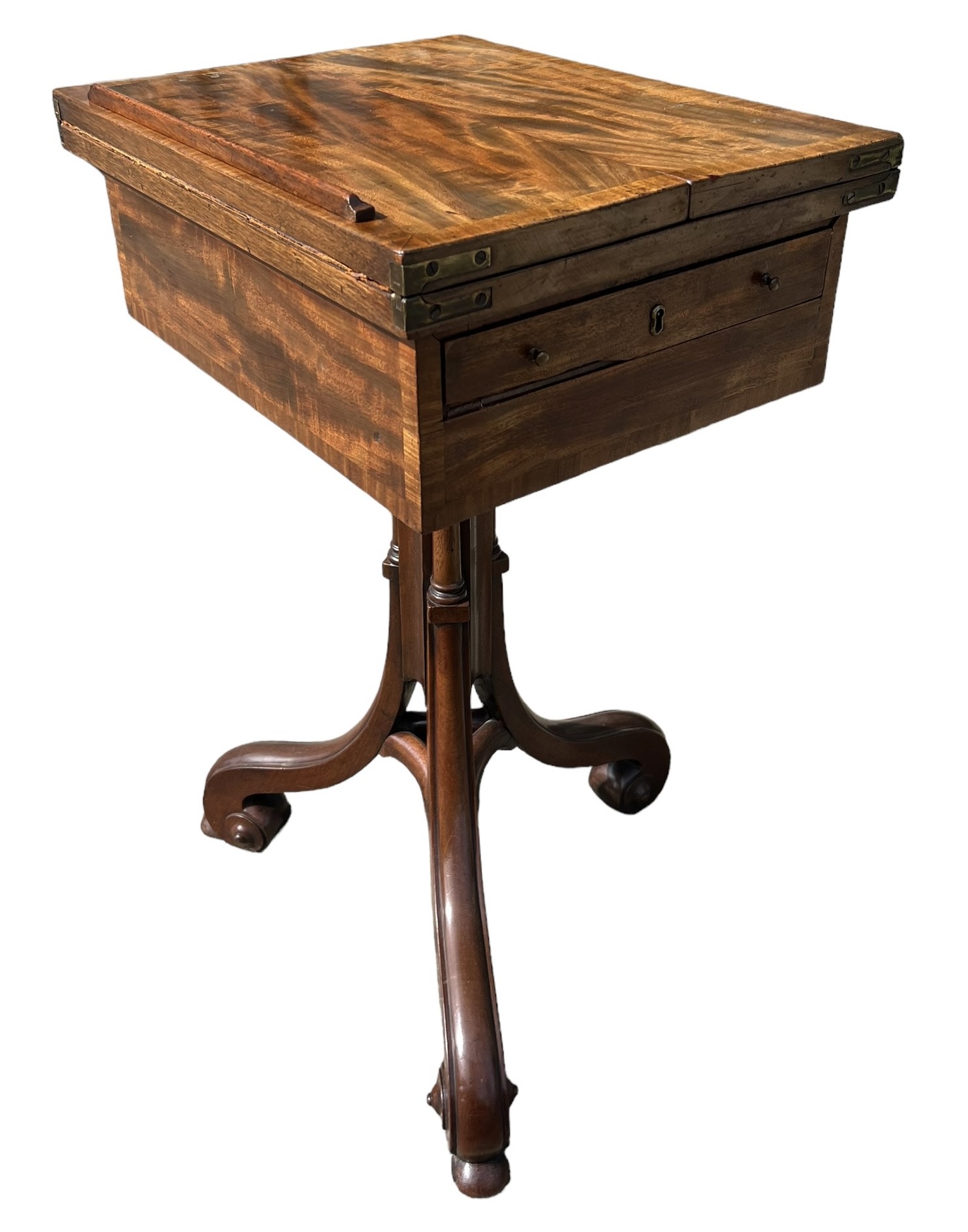 A GEORGE III MAHOGANY PEDESTAL ADJUSTABLE READING/WRITING TABLE The hinged folding top opening to - Image 11 of 12