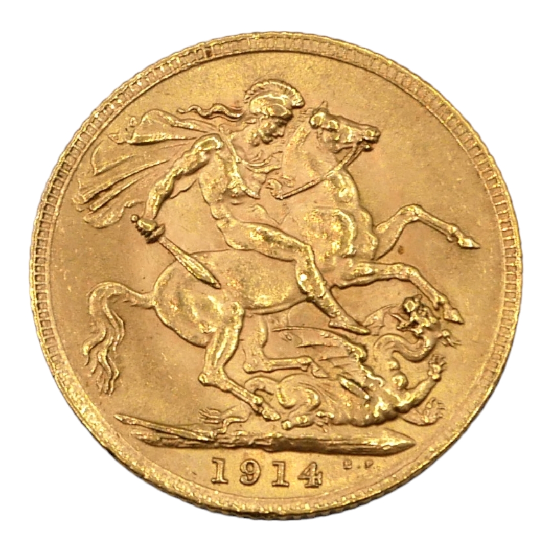 A 22CT GOLD GEORGE V FULL SOVEREIGN, DATED 1914. (diameter 22mm, 8g)