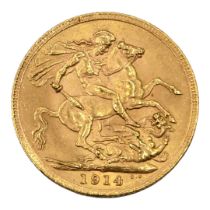 A 22CT GOLD GEORGE V FULL SOVEREIGN, DATED 1914. (diameter 22mm, 8g)