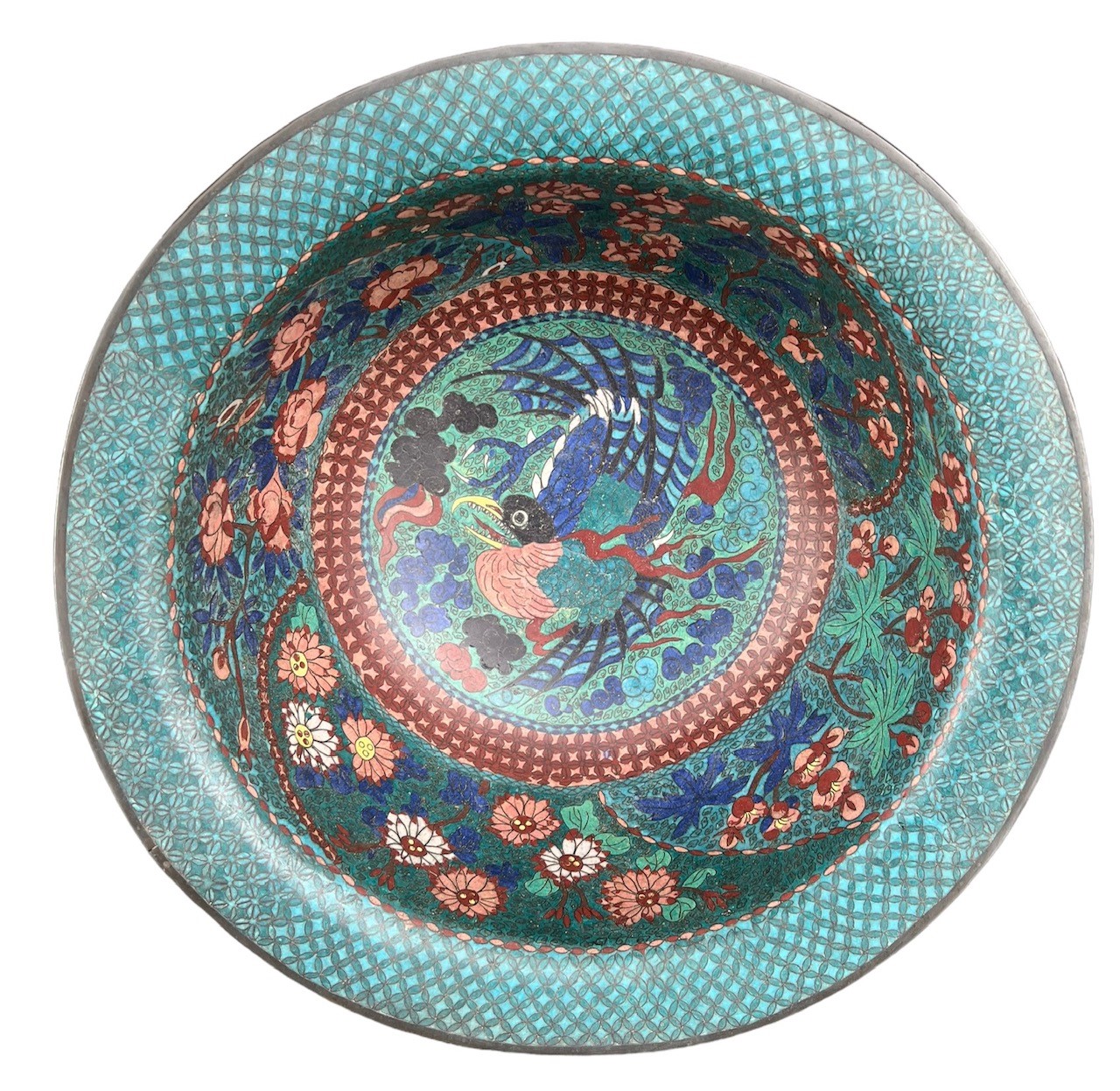 A LARGE CHINESE LATE MING DYNASTY 17TH CENTURY CLOISONNÉ BOWL Of waisted circular form with a flared - Image 7 of 8