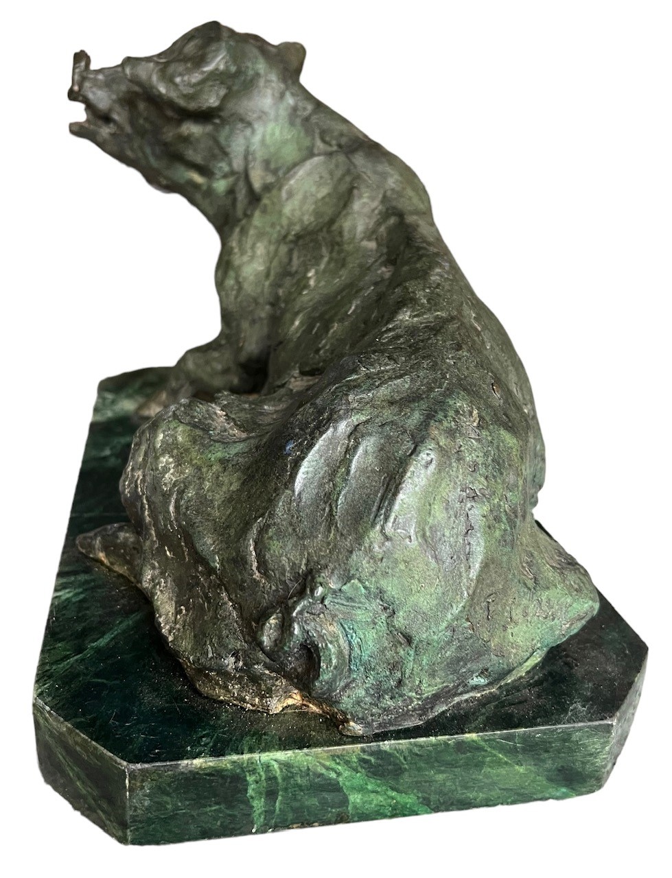 A DECORATIVE 20TH CENTURY BRONZE SCULPTURE OF A SEATED PIG Raised on a marble plinth base, - Image 4 of 8
