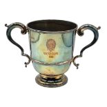 ATKIN BROTHERS, AN EDWARDIAN TWIN HANDLED SILVER TROPHY, HALLMARKED SHEFFIELD, 1905 Inscribed to