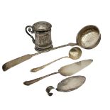 AUSTRIAN OR GERMAN, A LARGE LATE 18TH/EARLY 19TH SILVER LADLE AND MUG, TOGETHER WITH LATER GERMAN