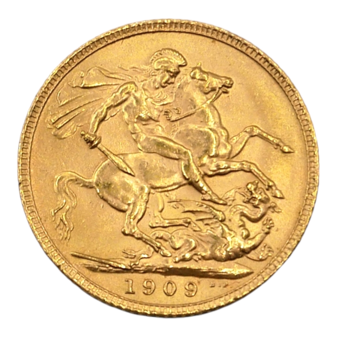 A 22CT GOLD GEORGE V FULL SOVEREIGN, DATED 1909. (diameter 22mm, 8g)
