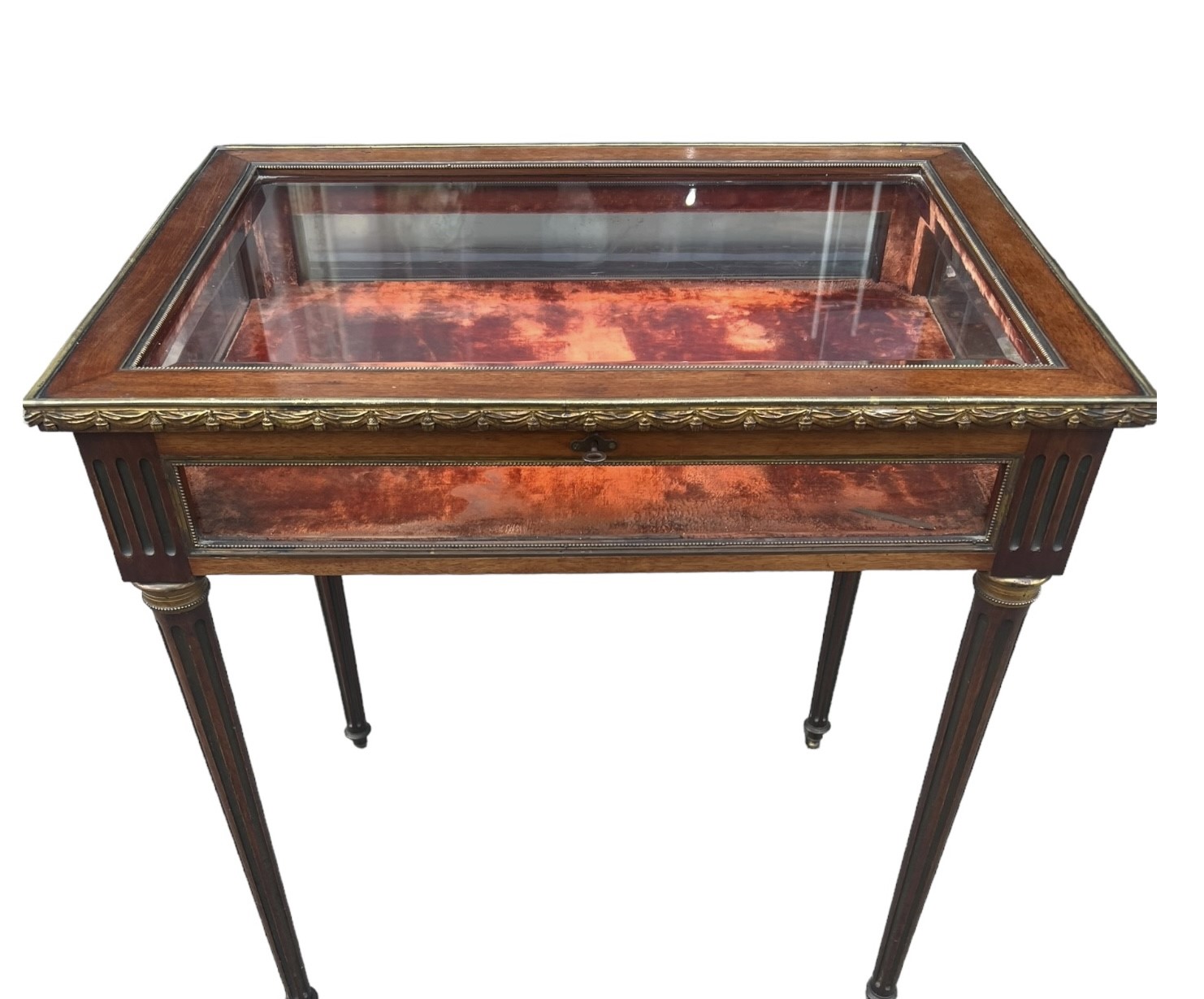 A 19TH CENTURY FRENCH MAHOGANY AND GILT METAL MOUNTED BIJOUTERIE TABLE With hinge top raised on - Image 2 of 6