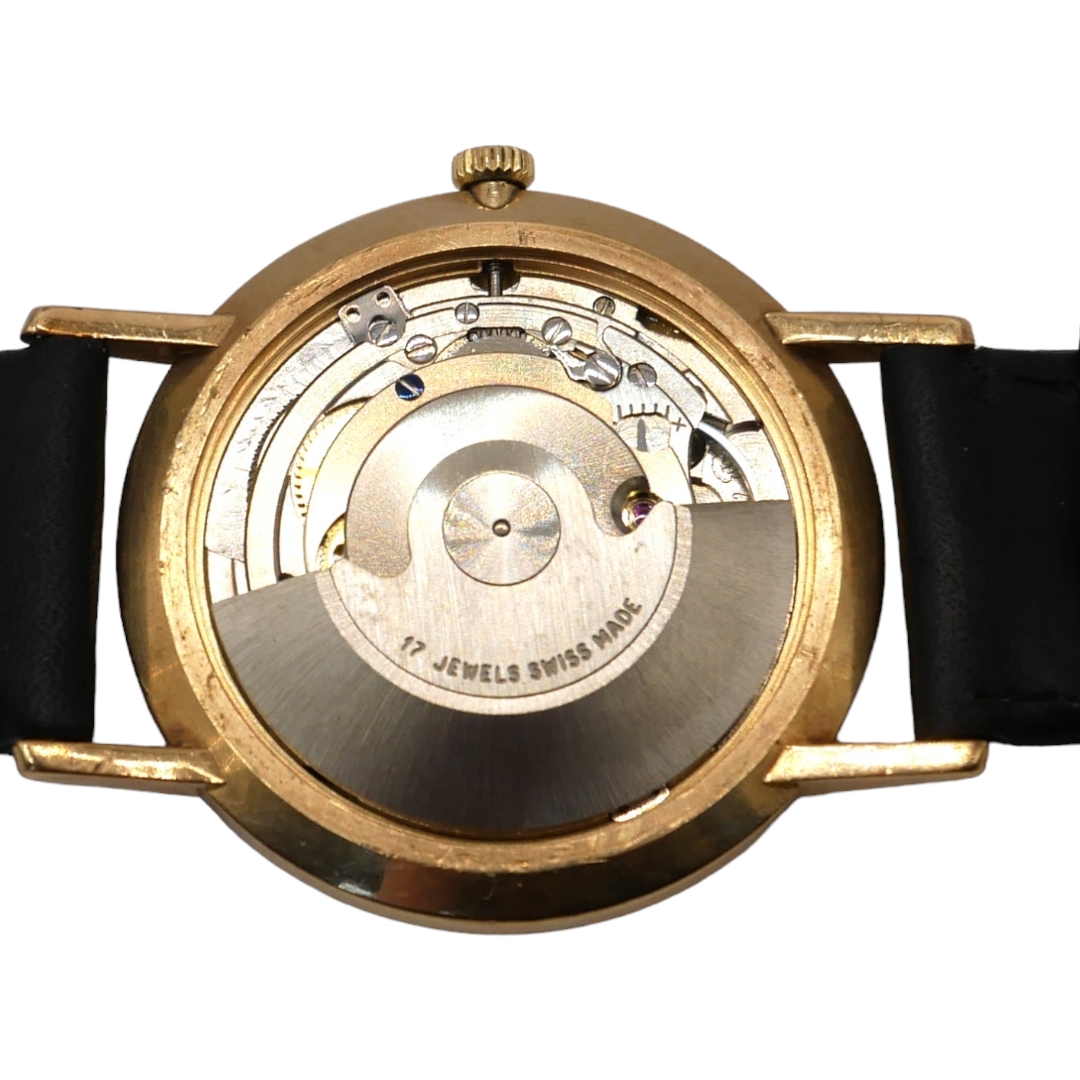 JUVENIA, SWISS, A 9CT GOLD CASED WRISTWATCH, CIRCA 1960 Matt gold toned dial, baton hour marks, - Image 2 of 2