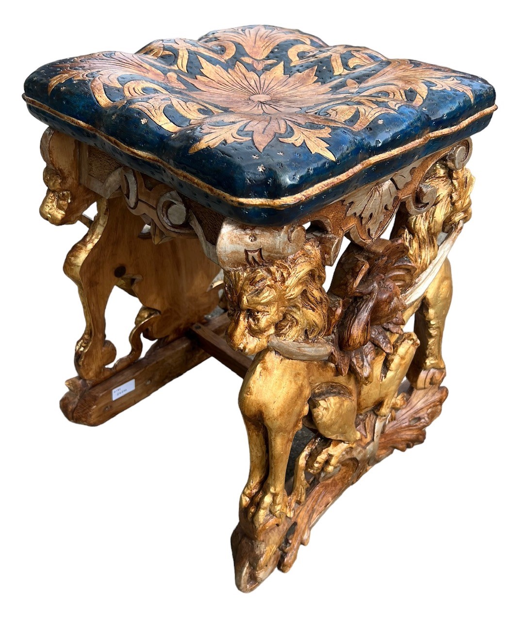 A 19TH CENTURY ITALIAN CARVED GILTWOOD AND PAINTED STOOL The solid cousin from seat with floral - Image 3 of 6