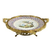AN 18TH CENTURY FRENCH VINCENNES PORCELAIN AND GILT BRONZE MOUNT FORMING A TAZZA Plate hand