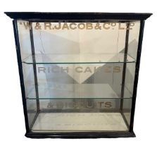 AN EARLY 20TH CENTURY W&R JACOBS & CO. LTD TABLETOP SHOP GLAZED CABINET Advertising rich cakes and