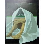 MICHAEL LEONARD, BRITISH, 1933 - 2023, OIL ON BOARD Semi nude male in drapery, signed centre right