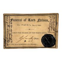AN EARLY 19TH CENTURY LORD NELSON FUNERAL TICKET AT ST PAULS, DATED JANUARY 9TH 1806 ‘Admit The