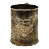 THOMAS MERITON, A GEORGIAN SILVER MUG, HALLMARKED LONDON, 1805 Having two engraved decorative