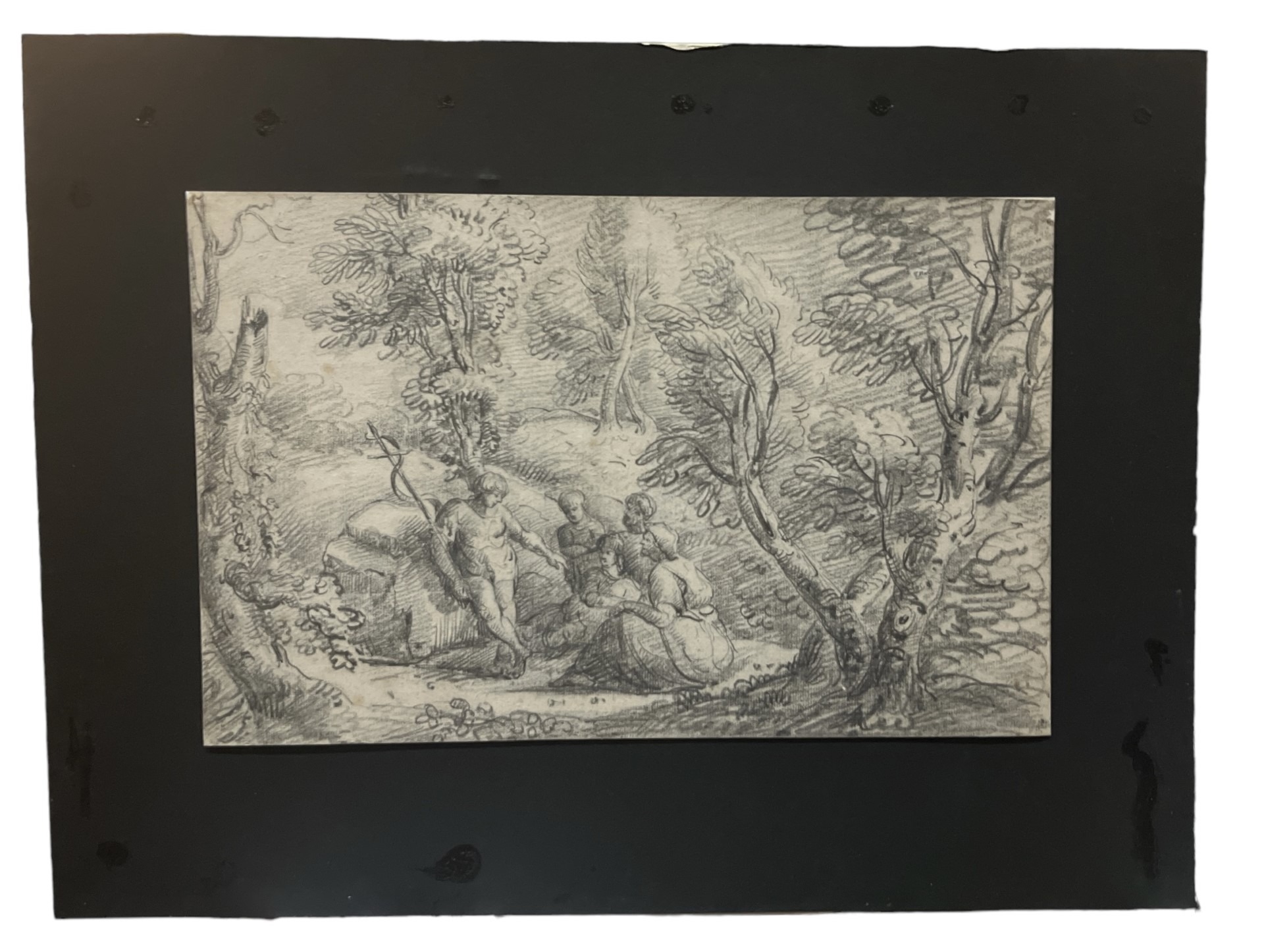 AN 18TH CENTURY ENGLISH GRAPHITE DRAWING, STUDY OF ST. JOHN THE BAPTIST AND THE HOLY FAMILY IN A - Image 2 of 3