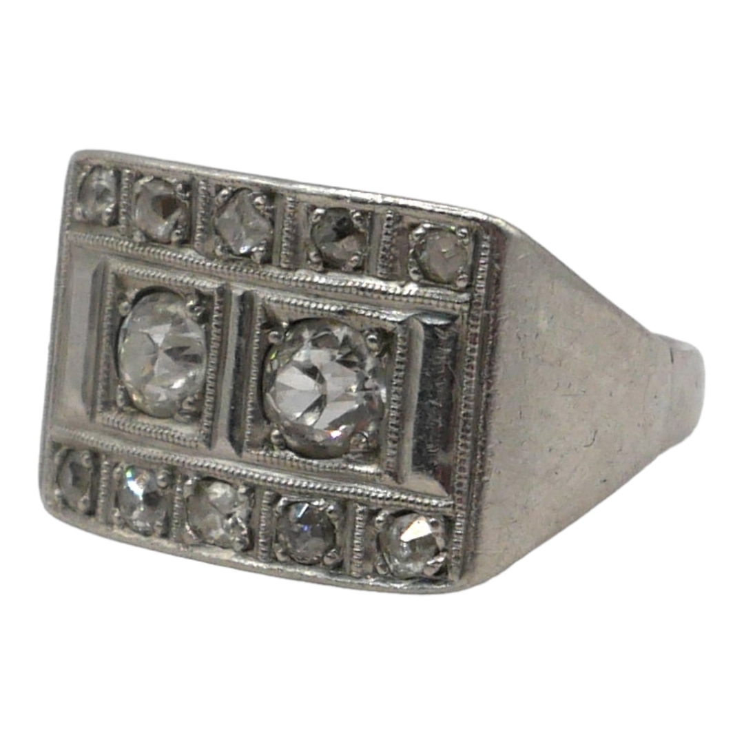 ART DECO WHITE METAL AND DIAMOND RING (WHITE METAL TESTS AS PLATINUM) Having two round old - Image 2 of 3