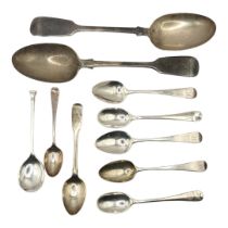 ROBERT WALLIS. PAIR OF VICTORIAN SILVER TABLE SPOONS, HALLMARKED LONDON, 1838, TOGETHER WITH A